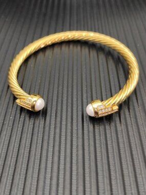 David Yurman 5mm Gold 5-Row Diamond and Pearl Bracelet